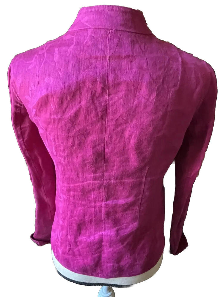 🦄🧥🩷Jones NY Linen Jacket Women's Size 8P Pink Purple Button Up 3/4 Sleeve - Picture 4 of 4